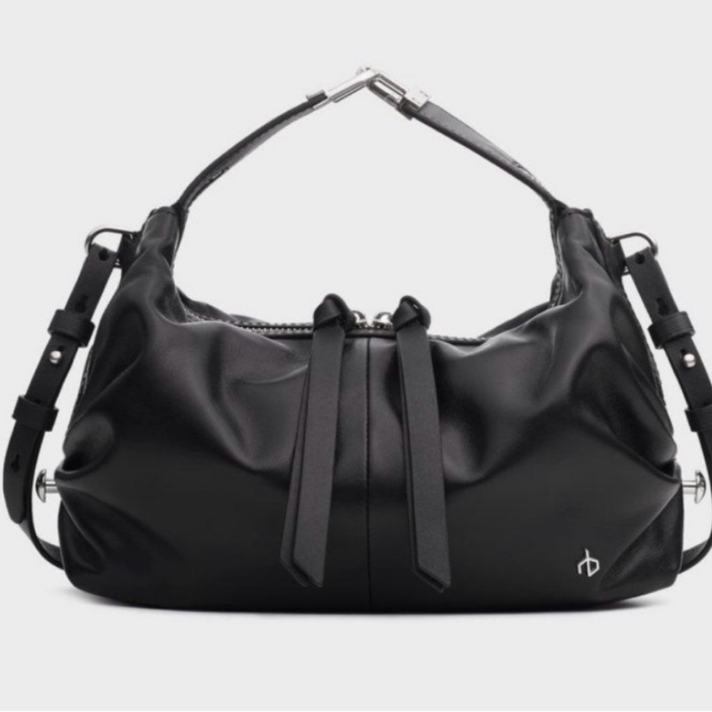 Rag & Bone Black Leather Top handle Convertible crossbody bag with silver